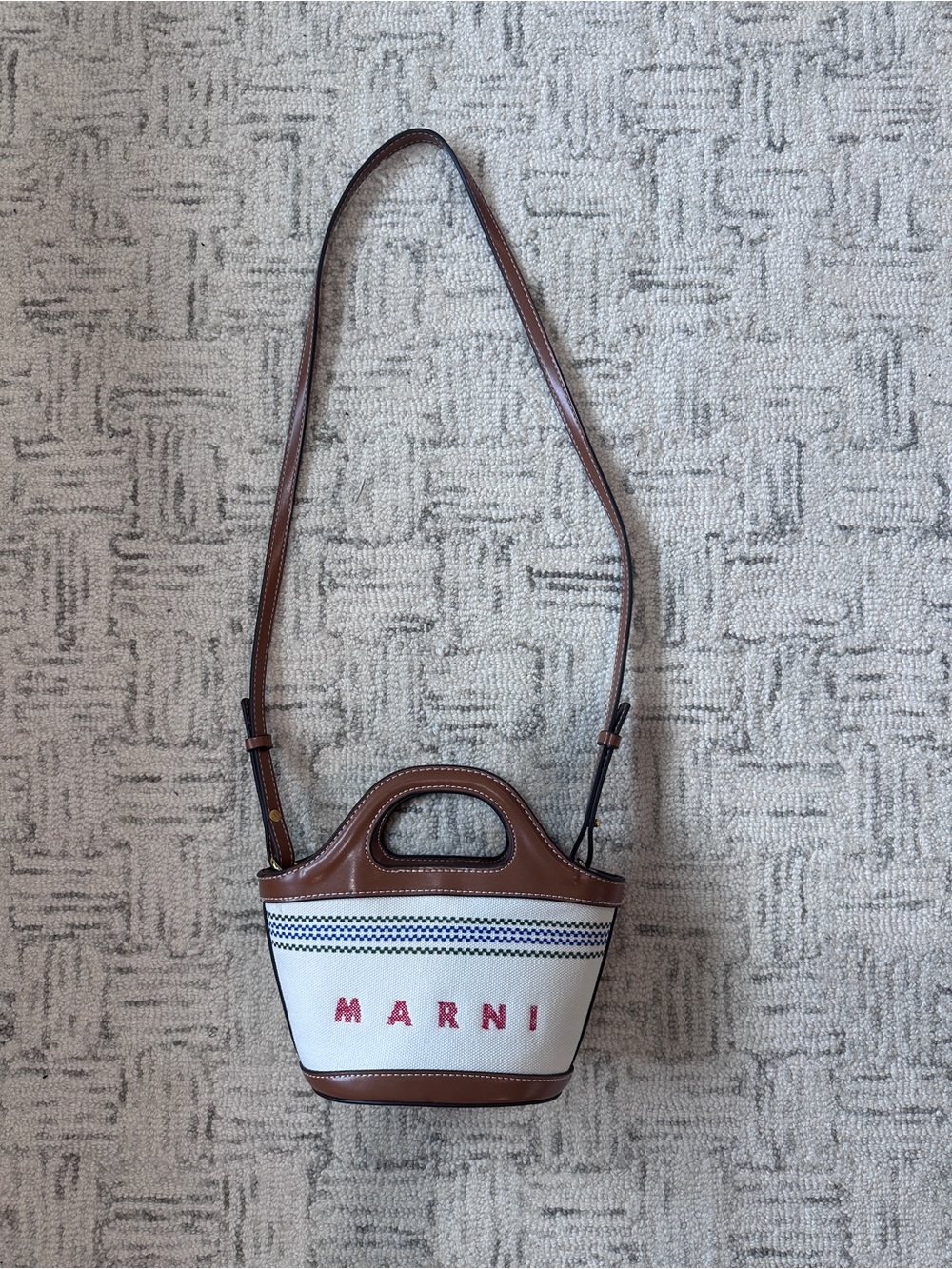 Source Unknown Tropicalia Mini White Canvas Crossbody with Brown Leather Trim